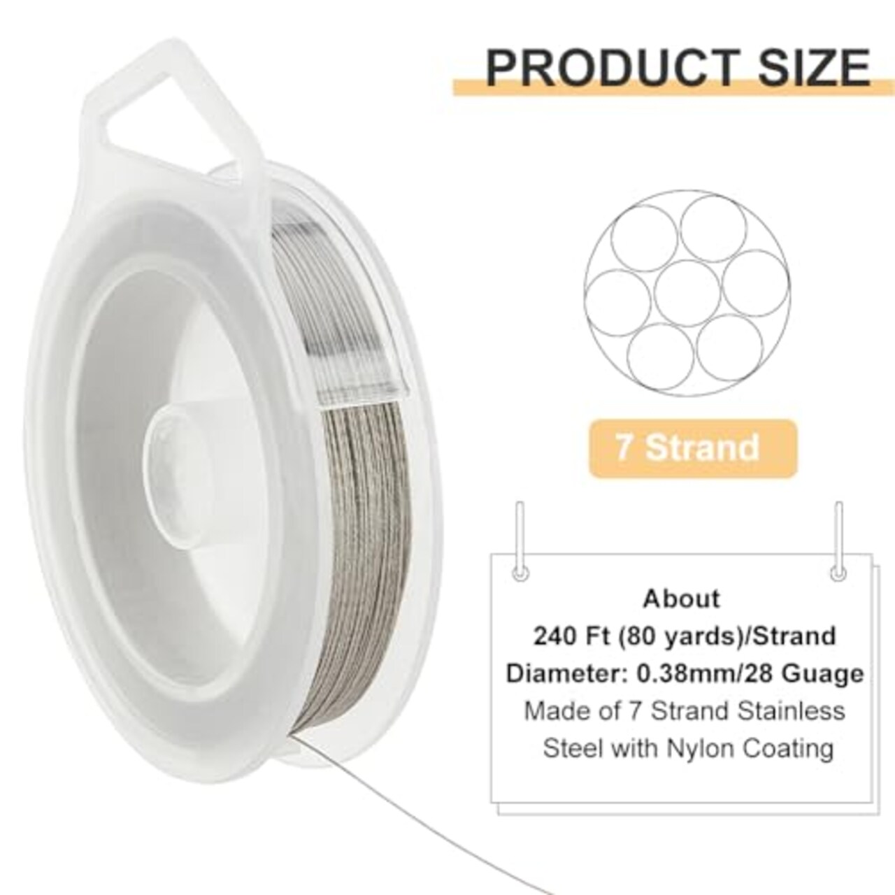 240-Feet 0.015inch (0.38mm) 7-Strand Bead String Wire Nylon Coated Stainless Steel Wire for Necklace Bracelet Beading Craft Work